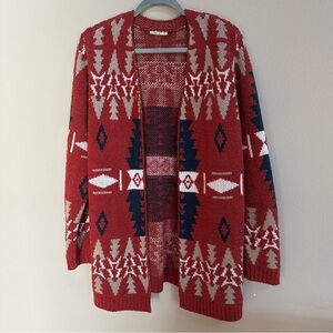 Studio B Bobeau Womens Long Cardigan Sweater Rust Red Southwestern Aztec size XL